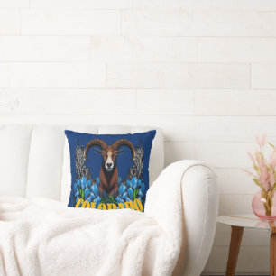 Colorado Bighorn Sheep mit Blue Columbine Blume Kissen