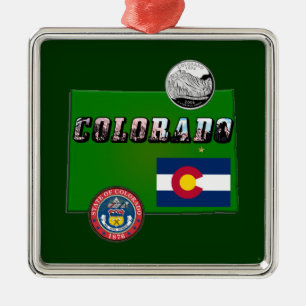 Colorado Bild Text, Flagge, Siegel, Vierteldollar, Ornament Aus Metall