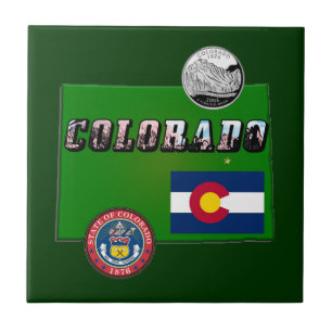 Colorado Bildtext, Flagge, Siegel, Viertel, Karte Fliese