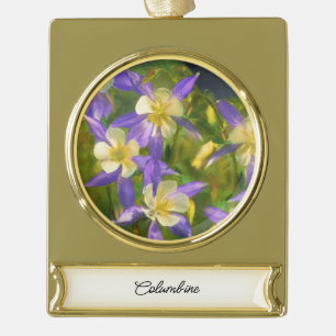 Colorado Blue Columbine Painting - Original Art Banner-Ornament Gold