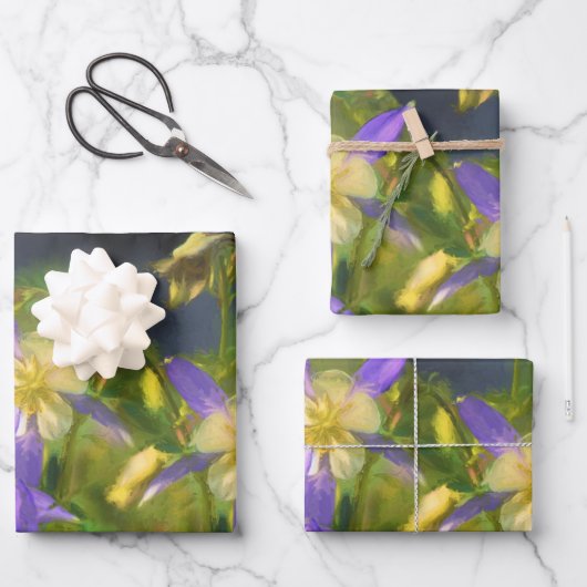 Colorado Blue Columbines Malerei Original Art Geschenkpapier Set (Vorderseite)