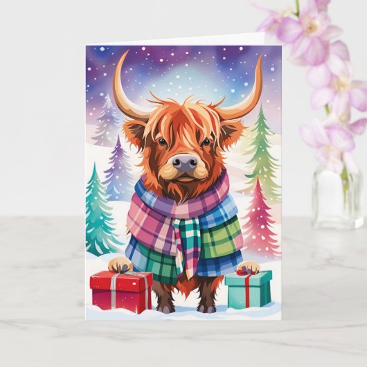 Colorado Christmas Highland Cow Card Karte (Orchidee)
