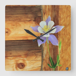 Colorado Columbine und Holz Quadratische Wanduhr