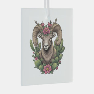 Colorado Dickhornschaf und Claret Cup Kaktus Ornament Aus Glas