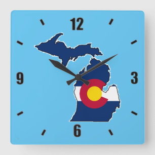 Colorado Fahne Michigan Kontur Quadratische Wanduhr