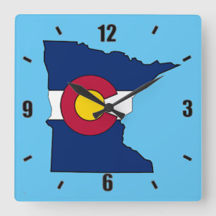 Colorado Fahne Minnesota Kontur Quadratische Wanduhr