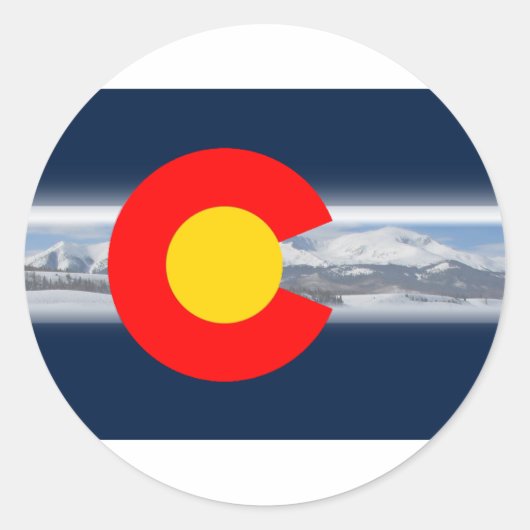 Colorado Flag mit den Bergen Runder Aufkleber (Vorderseite)