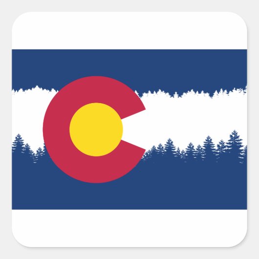 Colorado Flag Treeline Silhouette Quadratischer Aufkleber (Vorderseite)