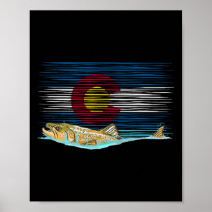 Colorado-Flagge Braune Forelle Fly-Fishing Angler Poster