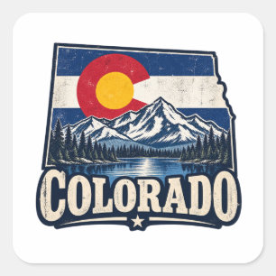 Colorado-Flagge im Vintage-Stil Berge  Quadratischer Aufkleber