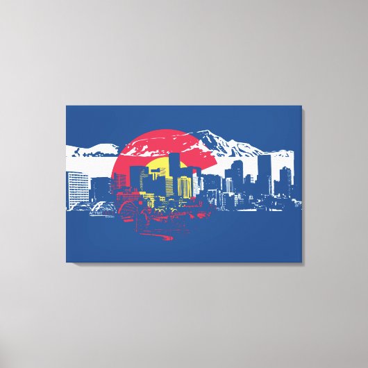 Colorado-Flagge mit Denver Skyline und Rockies Leinwanddruck (Vorderseite)