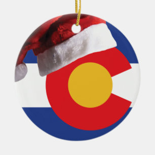 Colorado-Flagge mit Weihnachtsmannmütze Keramik Ornament