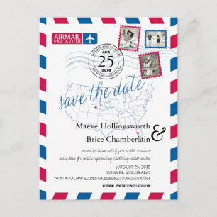 Colorado Florida Location Airmail Save the Date Ankündigungspostkarte