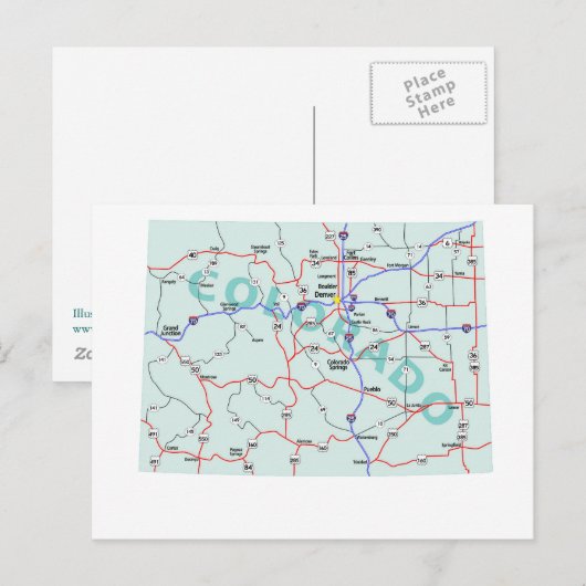 Colorado Interstate Karte Postkarte (Vorne/Hinten)