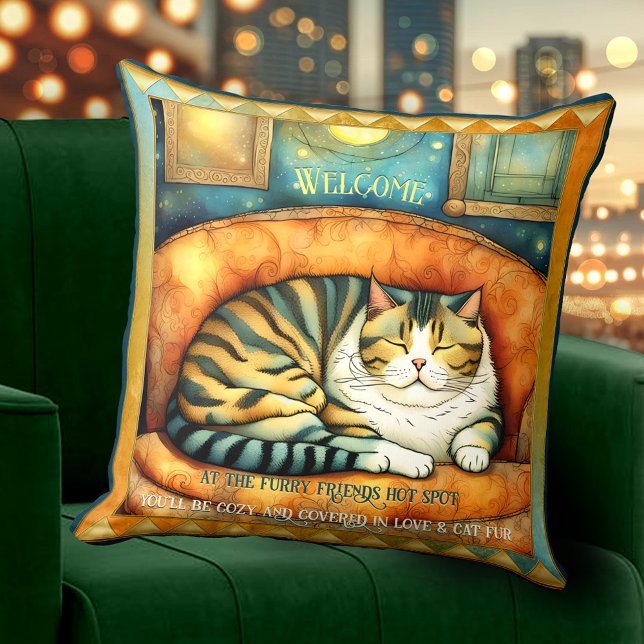 Colorado Kitty Cat Liebhaber der Tierwelt Kissen (Bohemian cat pillow featuring a painting of a cute colorful kitty with your own texts)