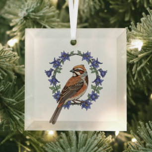 Colorado Lerchenstärling umgeben von Akelei Ornament Aus Glas