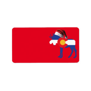 Colorado Moose mit einem Hut des Weihnachtsmanns Adressaufkleber