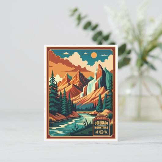 Colorado Mountains Retro Farben Postkarte (Stehend Vorderseite)