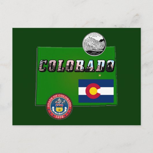 Colorado Picture Text, Flag, Siegel, Quarter, Kart Postkarte (Vorderseite)