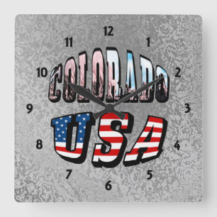 Colorado Picture und USA Text Quadratische Wanduhr