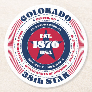 Colorado Red White Blue Typografie Runder Pappuntersetzer