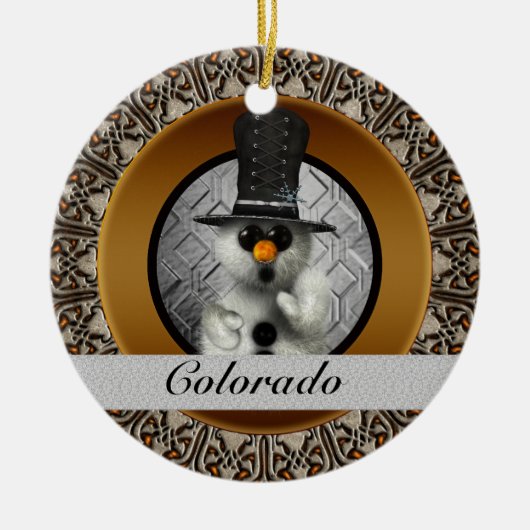 Colorado-Schneemann-Weihnachtsverzierung Keramik Ornament (Vorne)