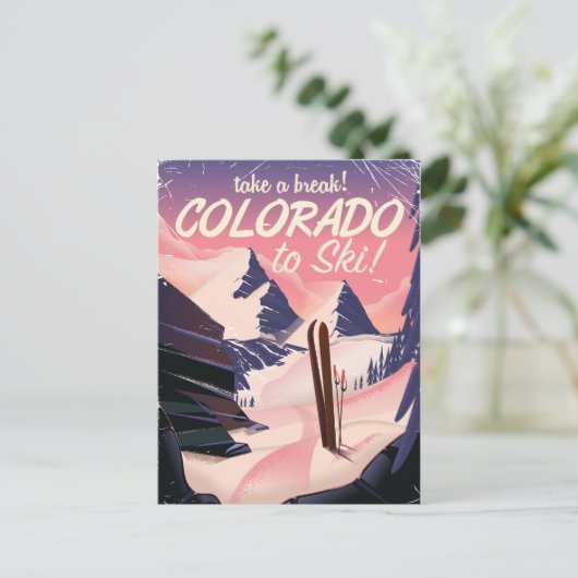 Colorado Ski Retro Reiseplakat Postkarte (Stehend Vorderseite)