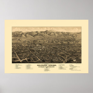 Colorado Springs, CO Panorama Karte - 1882 Poster