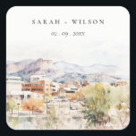 Colorado Springs, Colorado Watercolor Wedding Quadratischer Aufkleber<br><div class="desc">If you need any further customization please feel free to email me on yellowfebstudio@gmail.com. or message via Zazzle.</div>