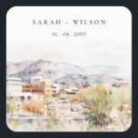 Colorado Springs, Colorado Watercolor Wedding Quadratischer Aufkleber<br><div class="desc">If you need any further customization please feel free to email me on yellowfebstudio@gmail.com. or message via Zazzle.</div>