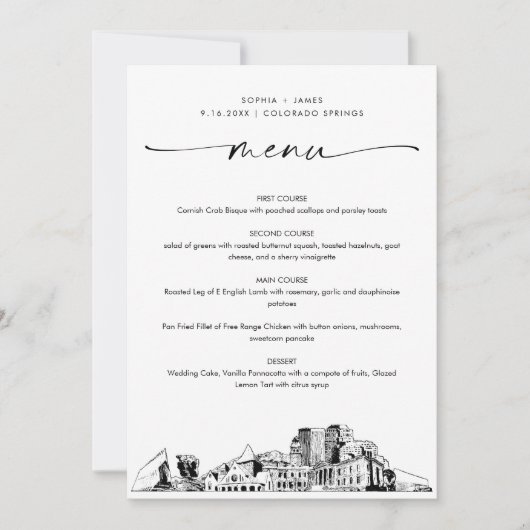 Colorado Springs Skyline Wedding Dinner Menu 12x18 (Vorderseite)