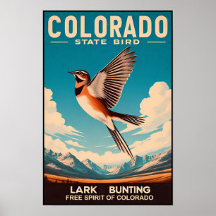 Colorado Staat Bird - Lark Bunting Vintag Poster