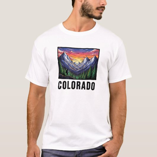 Colorado Staat Tattoo Style Rocky Mountains Sonnen T-Shirt (Vorderseite)