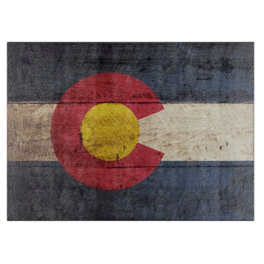 Colorado-Staats-Flagge auf altem hölzernem Korn Schneidebrett (Vorderseite)