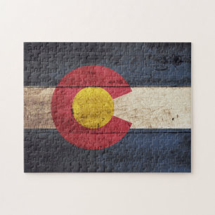 Colorado Staatsflagge auf altem Holzmaserung Puzzle