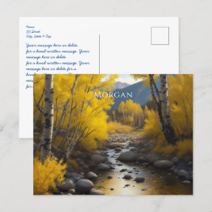 Colorado Stream & Aspen Trees Art, Name, Nachricht Postkarte