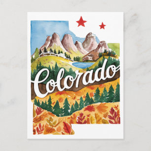 Colorado USA Staatsform Vintage Wasserfarbe Postkarte