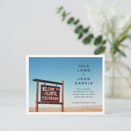 Colorado Wedding Save the Date Postkarte (Stehend Vorderseite)
