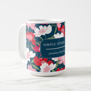 Colorate Red Blue Floral Company - Unternehmensnam Kaffeetasse