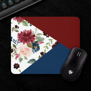 Colorblock Boho Bloom   Muster Burgund und Marine Mousepad