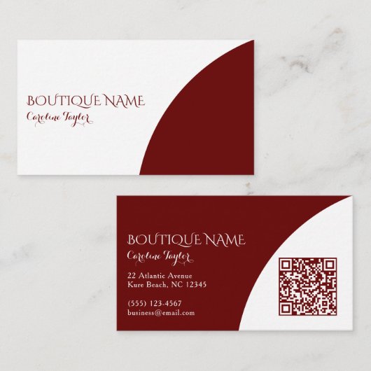 Colorblock Boutique Dark Red QR Code Business Card Begleitkarte (Vorne/Hinten)