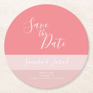 Colorblock Dreifarbton Pink  Save the Dates  Runder Pappuntersetzer