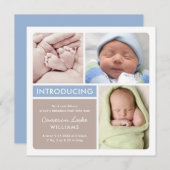 Colorblock Foto Collage Blue Baby Boy Birth Ankündigung (Vorne/Hinten)