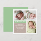 Colorblock Foto Collage Green Baby Boy Birth Ankündigung (Vorne/Hinten)