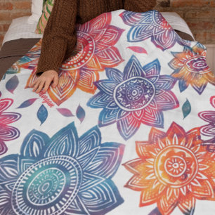 Colorburst Mandala Garden - Vibrant Boho Gift Fleecedecke