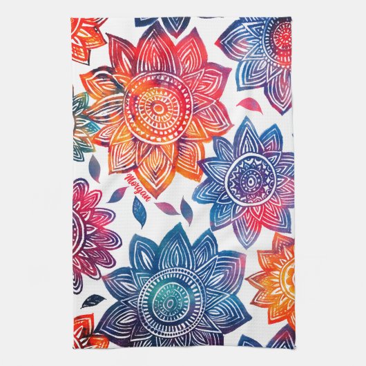 Colorburst Mandala Garden - Vibrant Boho Gift Geschirrtuch (Vertikal)