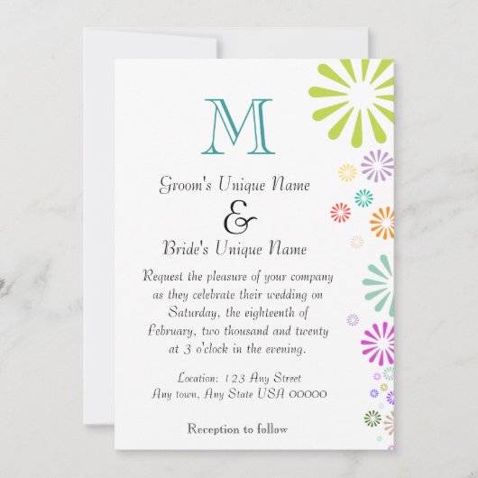 Colorbursts Monogram Wedding Einladung (Vorderseite)