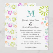 Colorbursts Monogram Wedding Einladung (Vorne/Hinten)