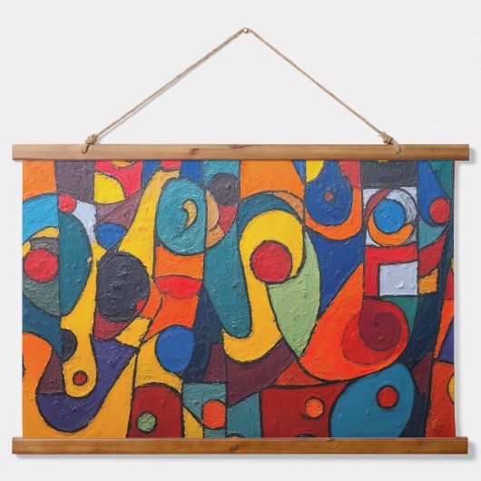 Colorcube 1 Farbiger Kubismus Wandteppich Mit Holzrahmen (Vorne)