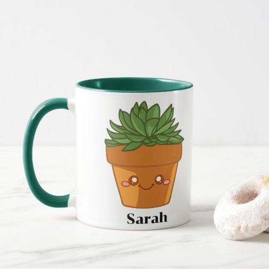 Colordul Green Succulent Planter Center Tasse (Mit Donut)